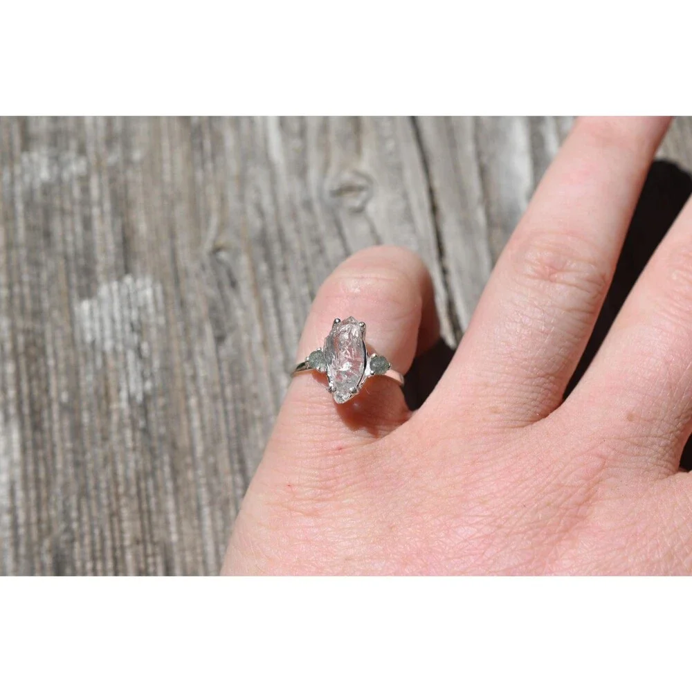 Engagement ring Montana sapphire and Lake County diamond  size 5 6 7 8 9 10 avel